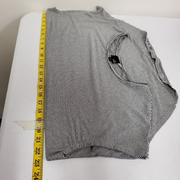 Lisa Bayne Womens Capsule Striped Short Sleeve Top Size L Black Flowy High Low - Picture 6 of 11